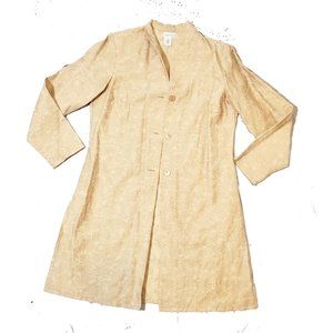 Vintage Cold Water Creek Gold Tan Long Embroidered Cardigan Tunic Jacket Coat